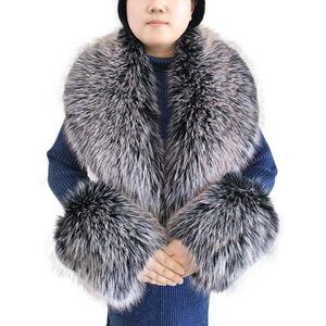 7184 Faux Fur Collar Cuffs Set Warm Fake Scarf Winter Women